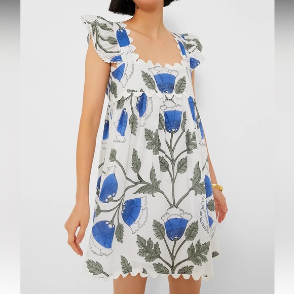 JULIET DUNN

White and Klein Blue Baby Doll Dress with Bellflower Block Print - Picture 2 of 11